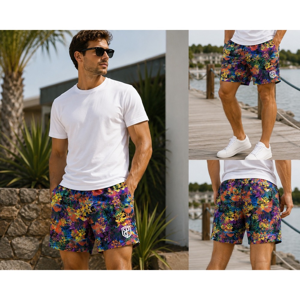 Born Primitive Mens Tropical Floral Athletic Gym Shorts Multi Color Medium 5in